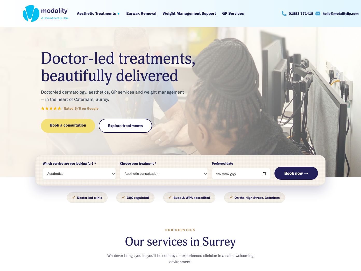 Modality Treatment Centre Surrey home page, the Caterham child site