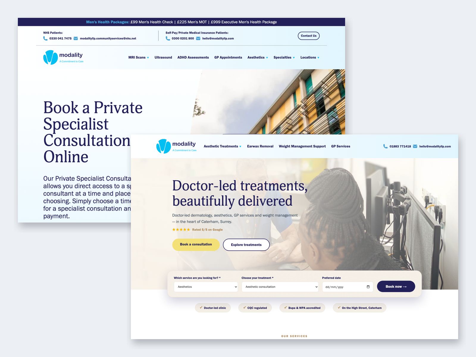 Modality national website with the Surrey child site in front of it