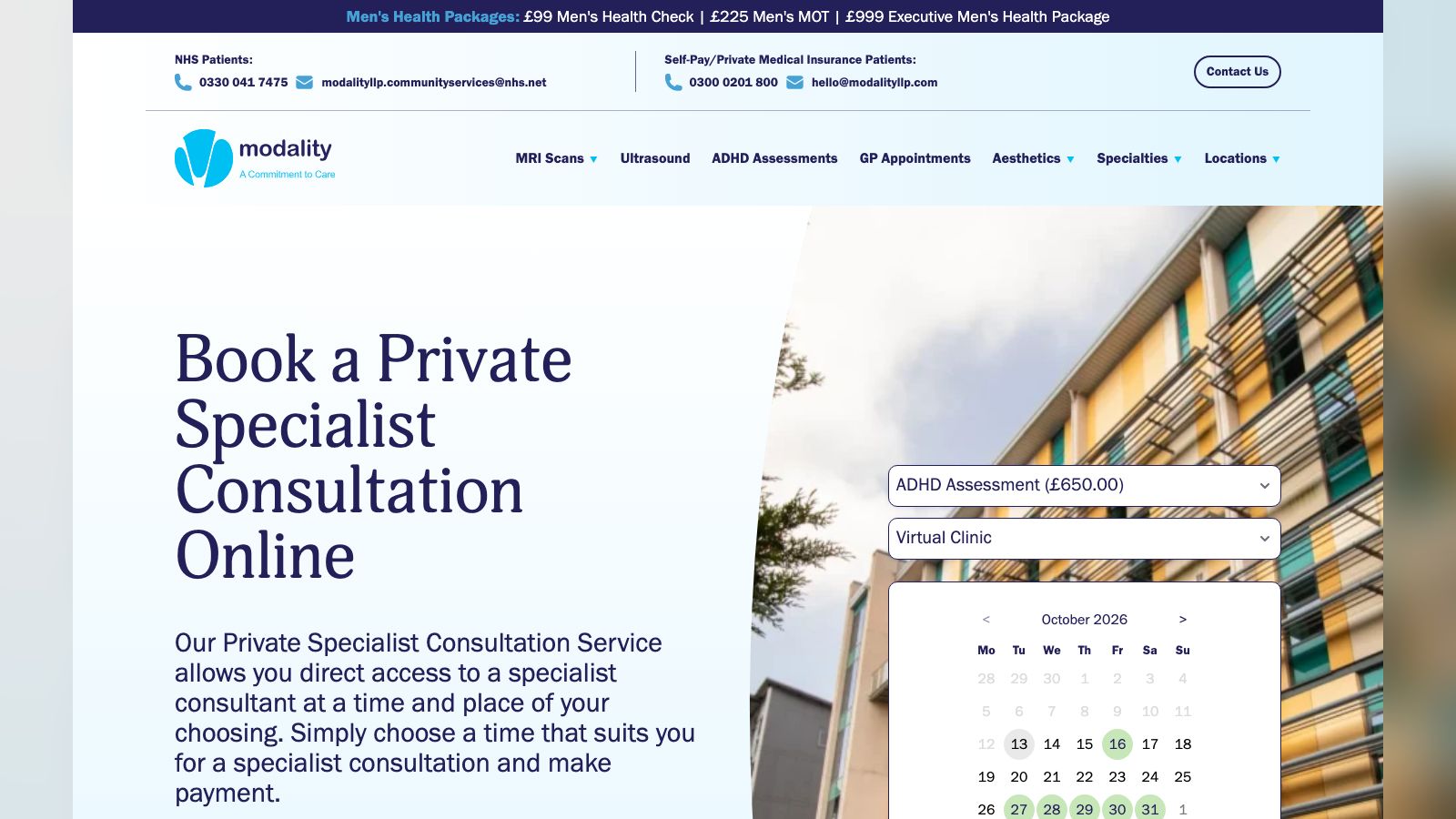 Modality national website home page, the parent site in the multisite