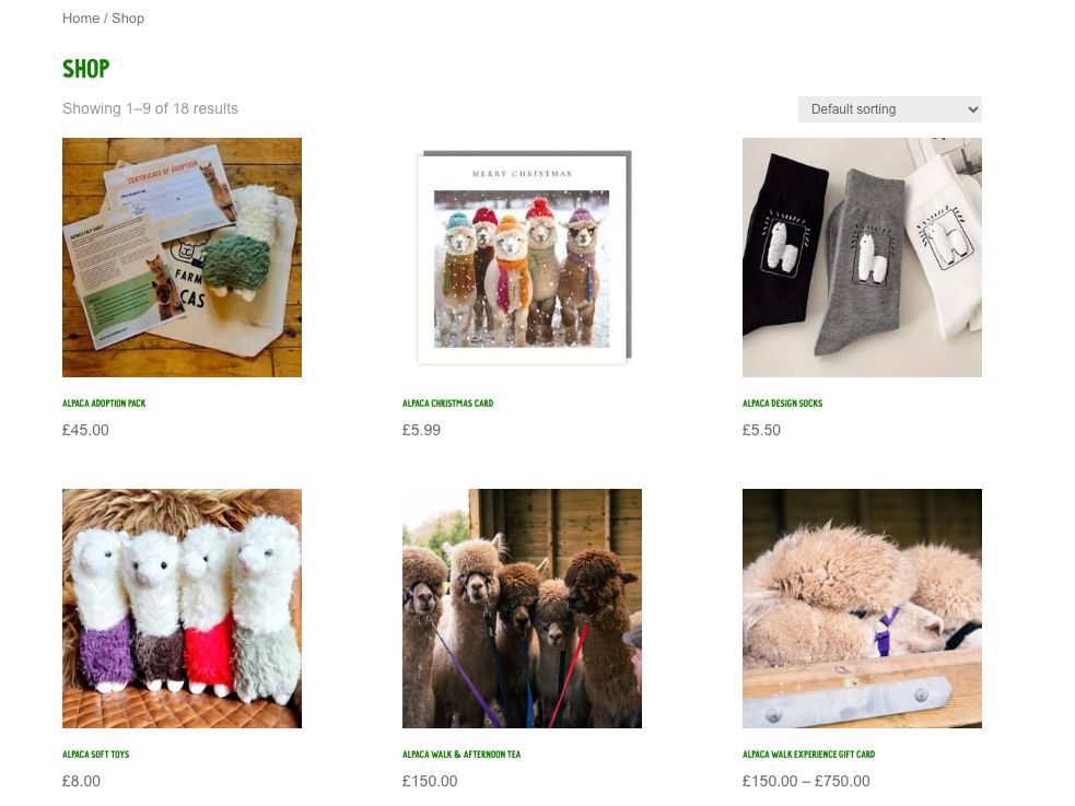 Vallets Farm Barn shop page listing the farm's merchandise