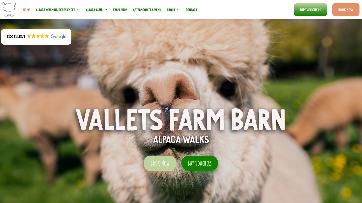 Vallets Farm Barn website homepage built by Monument Digital